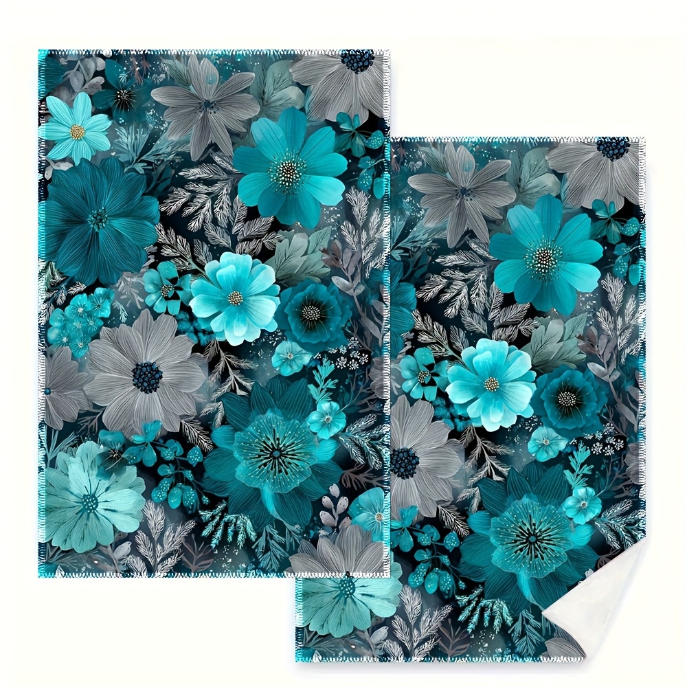 Kitchen Baking Cloth - 2 Stück, blaue Küchentücher mit Blumenmuster,