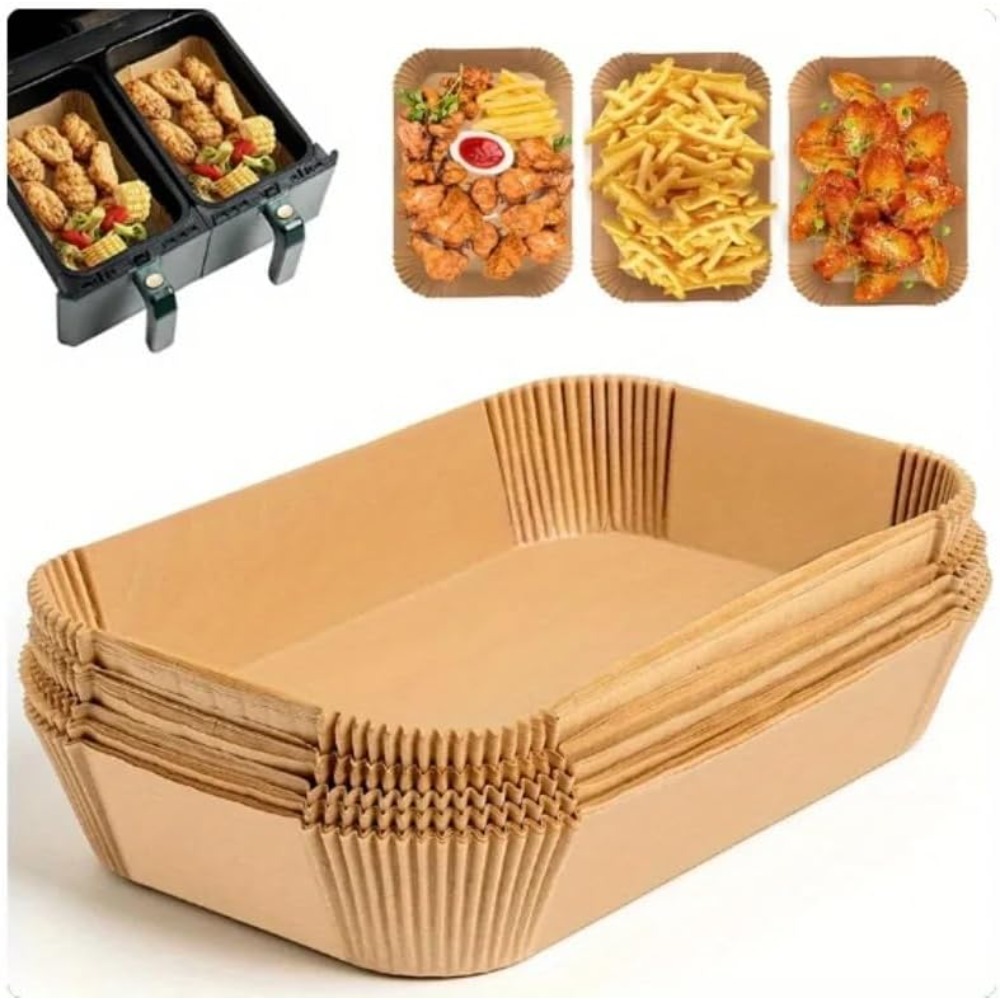 Kitchen Baking Store - 50/100 Stück Einweg-Heißluftfritteusen-Papier Rechteckige Küchen-Backmatte Ölfestes
