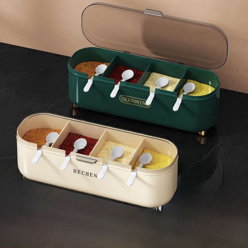 Kitchen Utensils - Küchen-Gewürzbox-Set Mehrteilige Integrierte Aufbewahrung Salz-Gewürz-Vierfach-Aufbewahrungsbox Haushalts-Kochutensilien