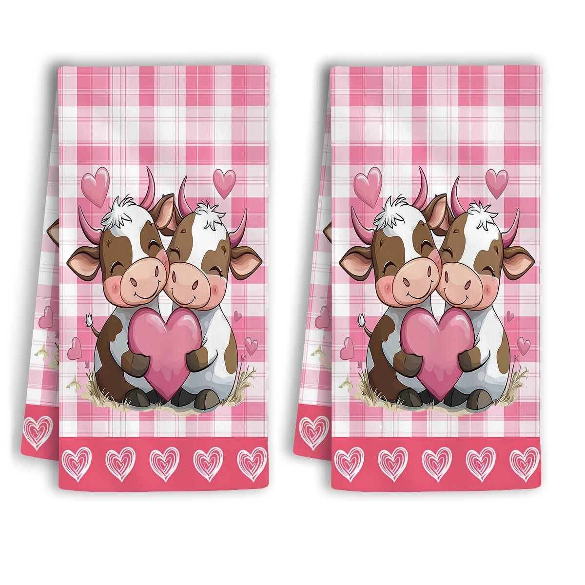 Kitchen Baking Cloth - 2 Stück, Valentinstag-Küchentücher mit rosa Karomuster
