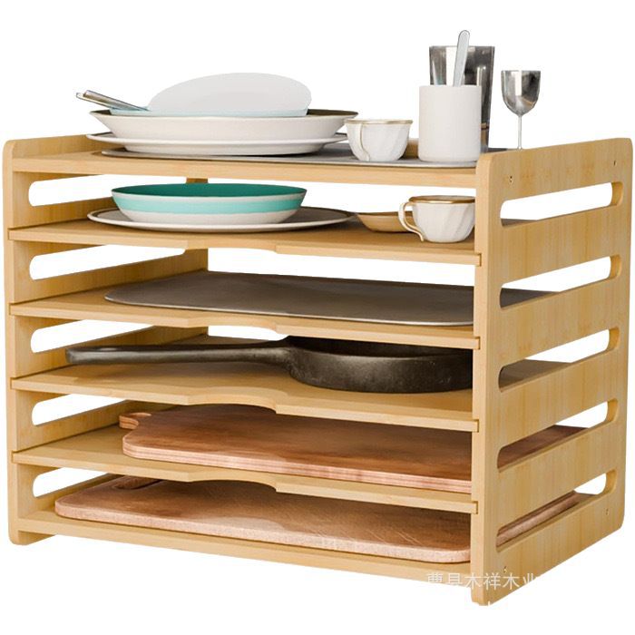 Kitchen Cabinet Baking Sheet Organizer - Küchenregal aus Massivholz, mehrstöckiger Geschirrorganizer, Ablageregal