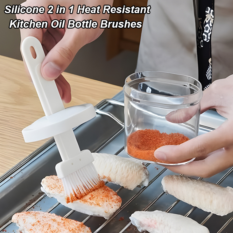 Pastry Brush Silicone - 2-in-1 Hitzebeständige Küchen-Ölflaschenbürste Silikon-Bastbürste Sauce-Flaschenbürste Grillbürste