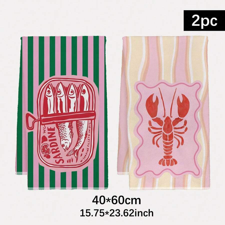 Kitchen Baking Cloth - 2 Stück, rosa und grün gestreifte