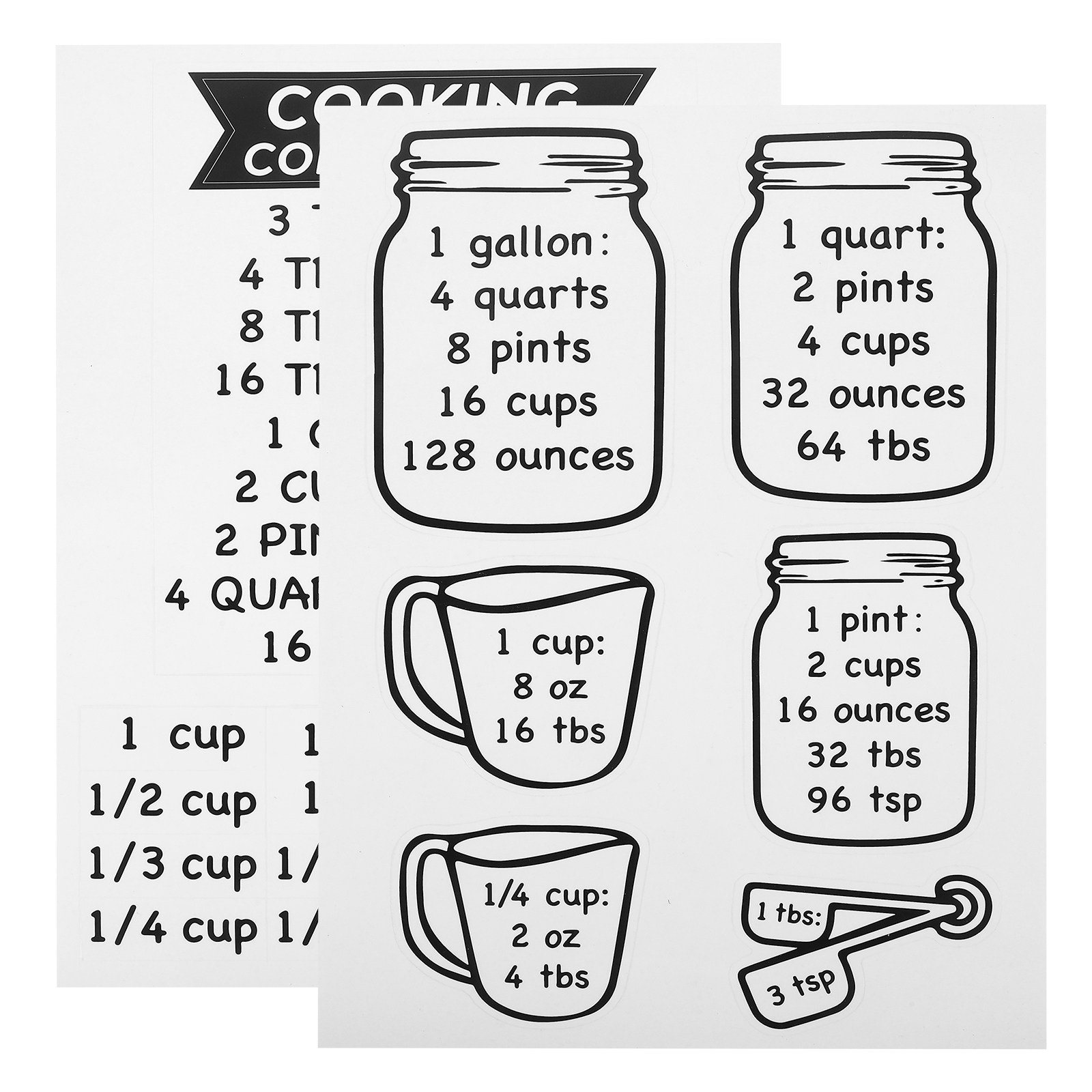 Kitchen Baking Conversion Chart - 2 Stück Küchen-Umrechnungstabelle-Aufkleber Präziser Messleitfaden Koch-