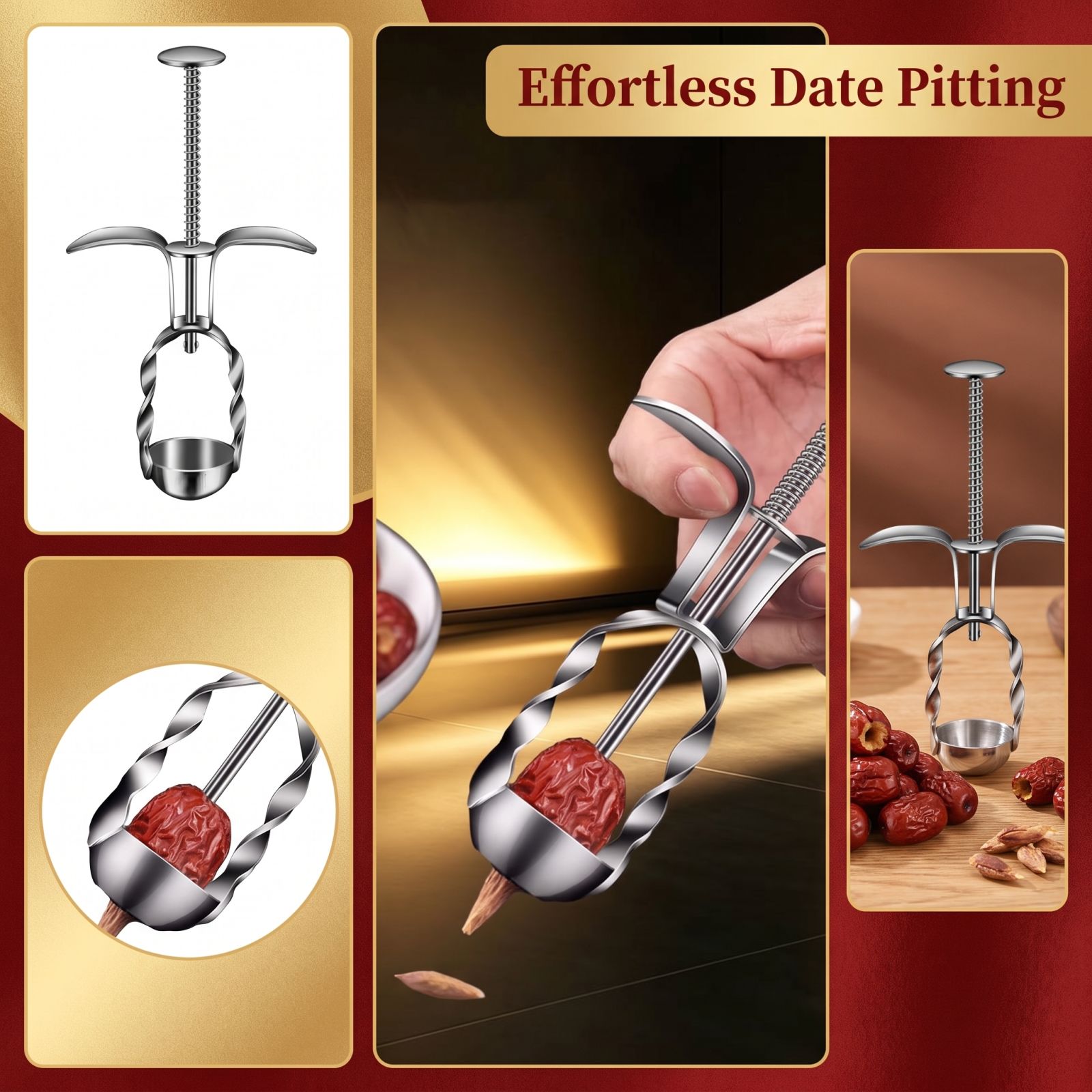 Kitchen And Baking Tools - Edelstahl-Dattelentkerner für rote Datteln, Jujube-Samenentferner zum