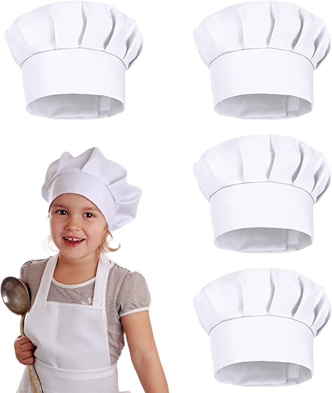 Kitchen Baking Store - 4er-Set Weiße Party-Kochmützen für Kinder, 21cm,