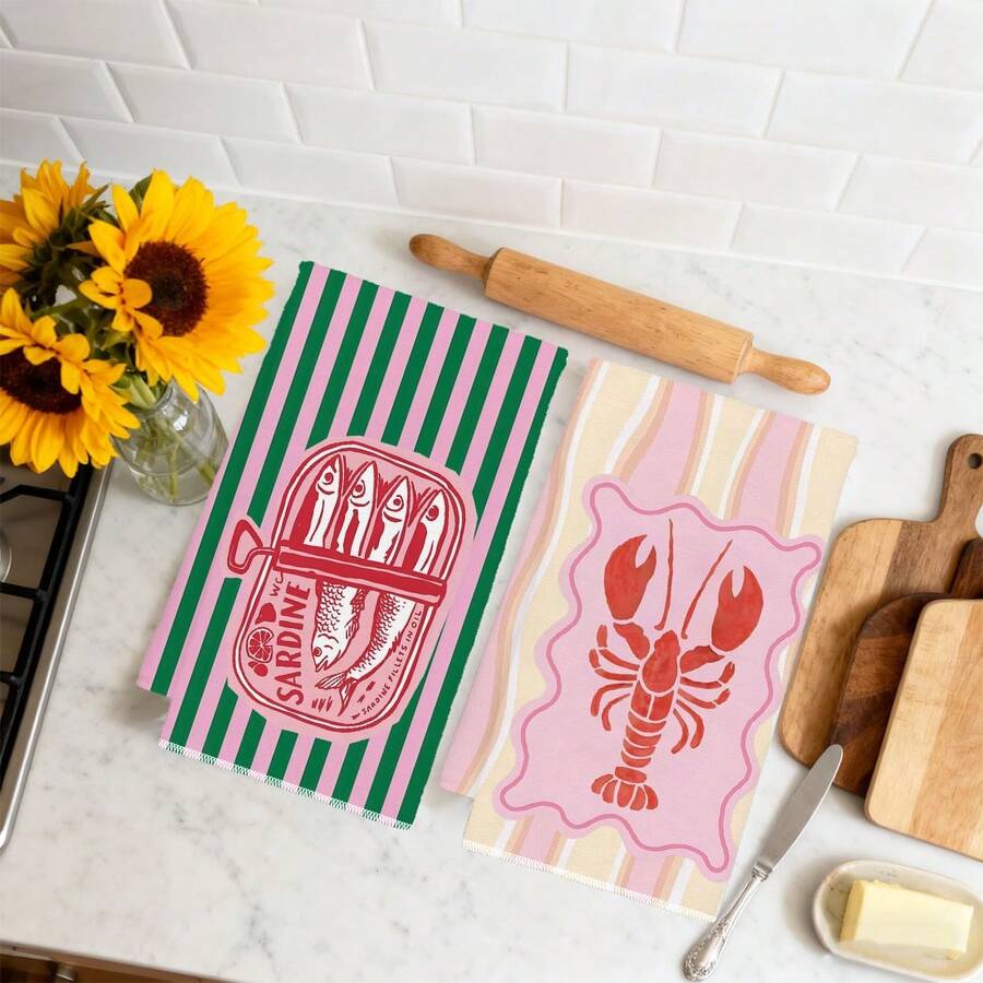 2 Stück, rosa und grün gestrei – Kitchen Baking Cloth Bewertung und Preis